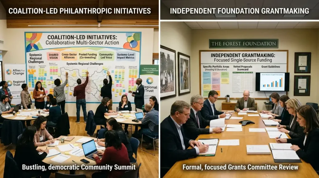 Strategic Approaches Community Foundations Use to Build Regional Social Impact 2 How Do Coalition Led Philanthropic Initiatives Differ From Independent Foundation Grantmaking in Addressing Systemic Regional Challenges